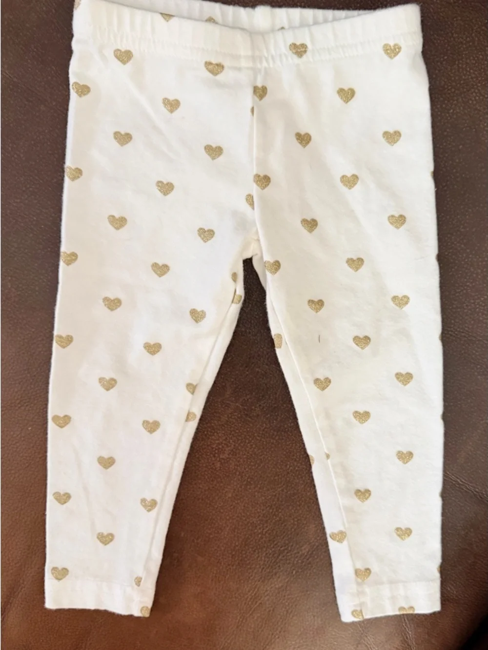 Carters Little Girls 9 Months White‎ Pants w/ Gold Hearts